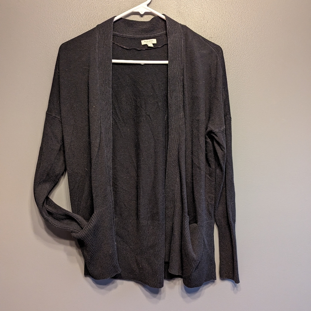 Black front pocket open cardigan